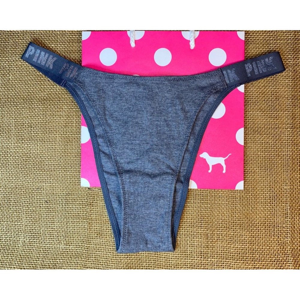 VS PINK - Gray Brazilian Cotton Logo Panty * NWT *